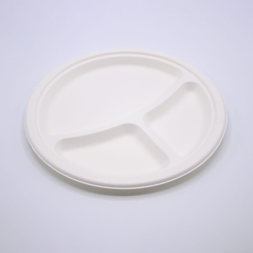 Round plate with divider, 10″, sugarcane
